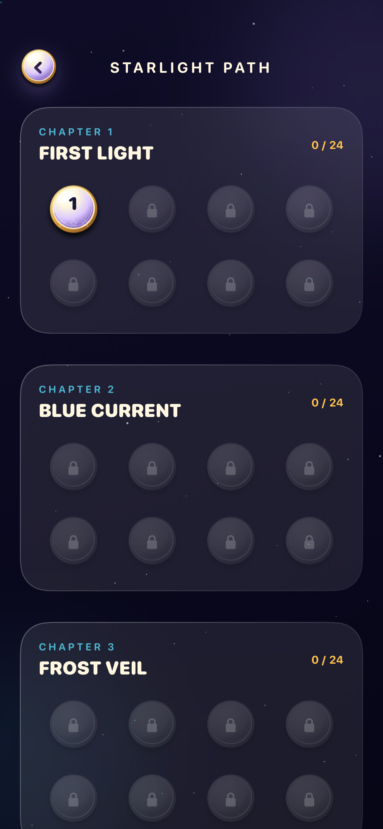 Twirlune chapter and level selection screen